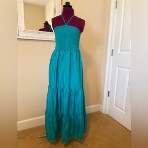 Maeve Turquoise silk Halter Maxi Dress Small, Wedding guest new